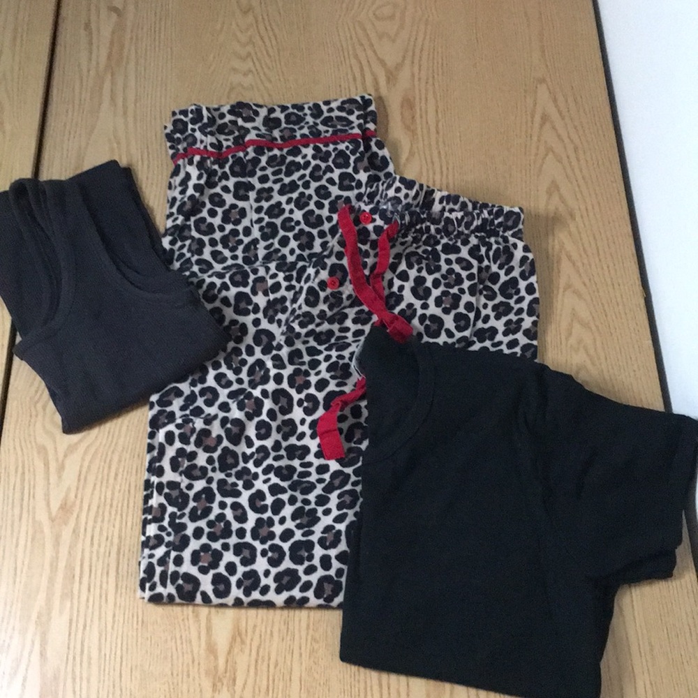 Bin 18 3pc Pajamas Tank/Shirt/Flannel Pants Set Animal Print Cotton Medium/Large